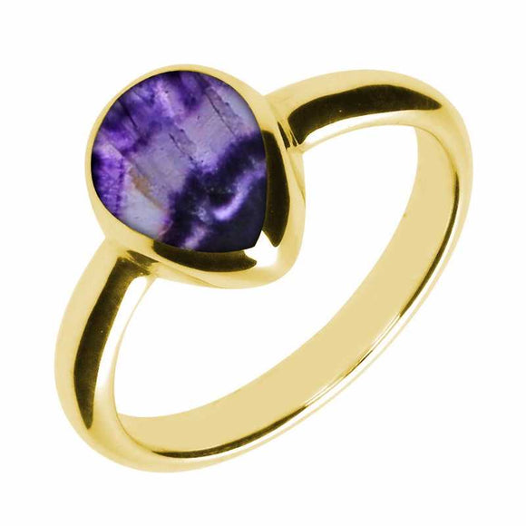 9ct Yellow Gold Blue John Pear Shaped Ring. R408.