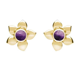 9ct Yellow Gold Blue John Petal Stud Earrings E028