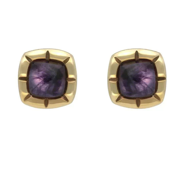 9ct Yellow Gold Blue John Ridged Cushion Stud Earrings E1905