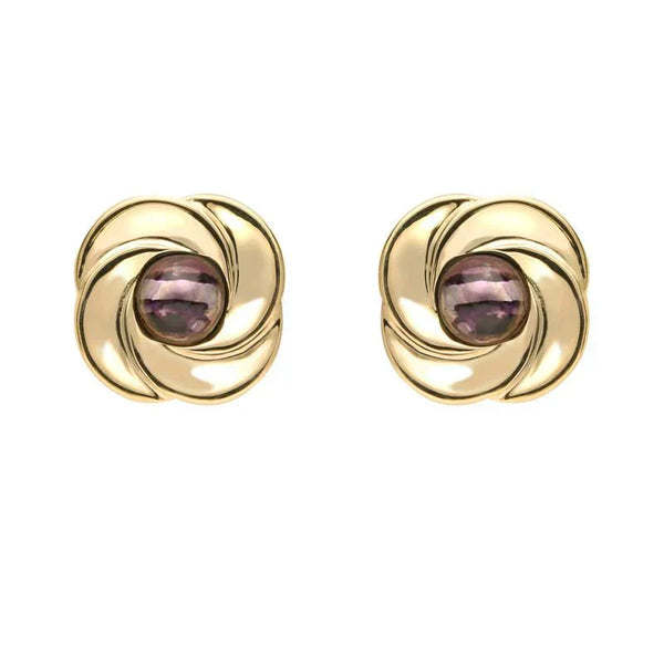 9ct Yellow Gold Blue John Round Swirl Stud Earrings E1625