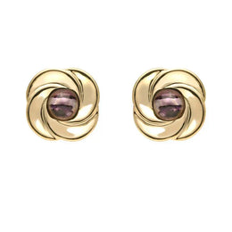 9ct Yellow Gold Blue John Round Swirl Stud Earrings E1625