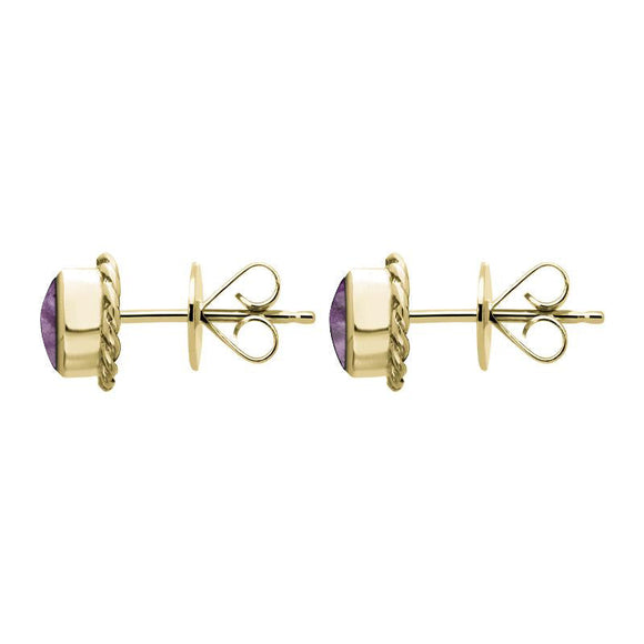 9ct Yellow Gold Blue John Round Twist Edge Stud Earrings. E134_2