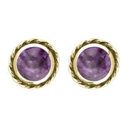 9ct Yellow Gold Blue John Round Twist Edge Stud Earrings. E134.