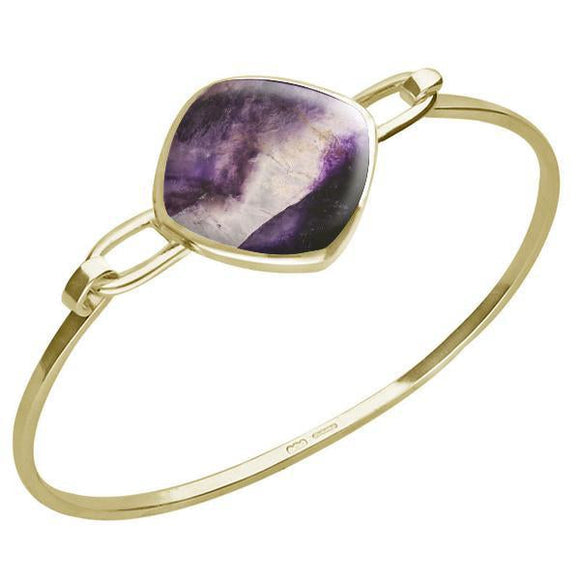 9ct Yellow Gold Blue John Slim Cushion Bangle. B035.