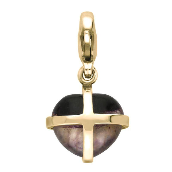 9ct Yellow Gold Blue John Small Cross Heart Charm. G480.