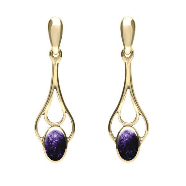 9ct Yellow Gold Blue John Spoon Drop Earrings E138