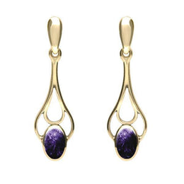 9ct Yellow Gold Blue John Spoon Drop Earrings E138