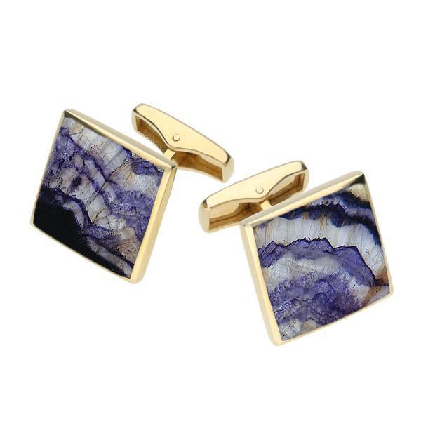 9ct Yellow Gold Blue John Square Shaped Cufflinks, CL417.