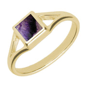 9ct Yellow Gold Blue John Square Split Shoulder Ring R063