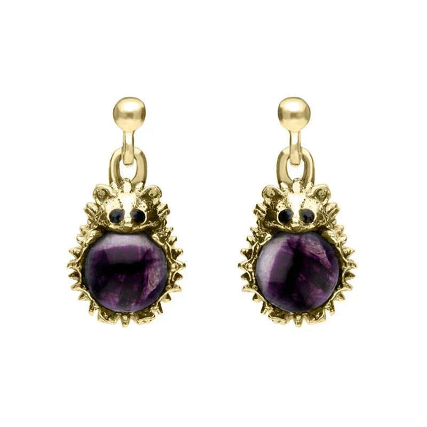 9ct Yellow Gold Blue John Tiny Hedgehog Drop Earrings E2428