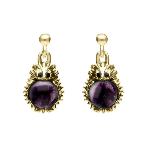 9ct Yellow Gold Blue John Tiny Hedgehog Drop Earrings E2428