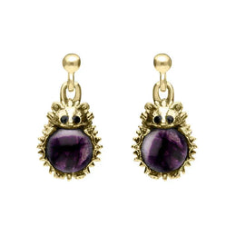9ct Yellow Gold Blue John Tiny Hedgehog Drop Earrings E2428