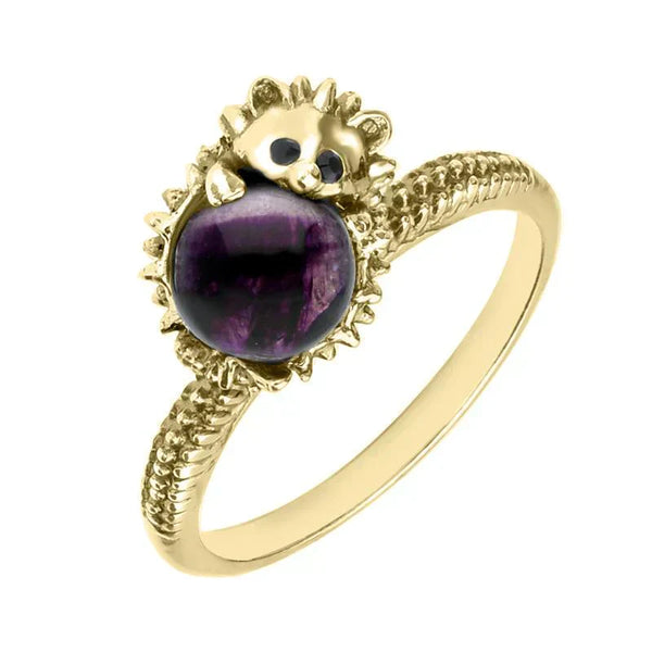 9ct Yellow Gold Blue John Tiny Hedgehog Ring