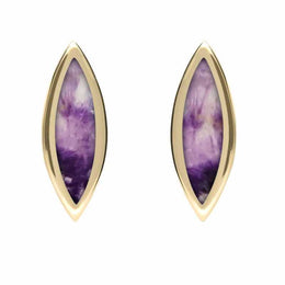 9ct Yellow Gold Blue John Toscana Marquise Stud Earrings. E1124.