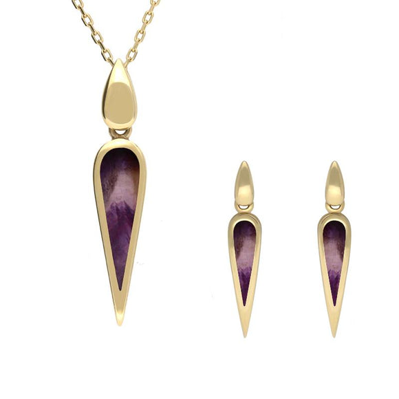 9ct Yellow Gold Blue John Toscana Pear Drop Two Piece Set