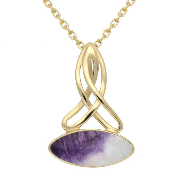 9ct Yellow Gold Blue John Wide Marquise Celtic Necklace P1393
