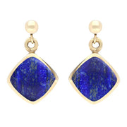9ct Yellow Gold Lapis Lazuli Cushion Drop Earrings. E227. 