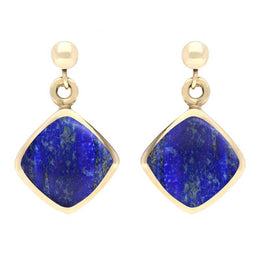 9ct Yellow Gold Lapis Lazuli Cushion Drop Earrings. E227. 