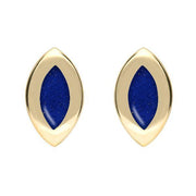 9ct Yellow Gold Lapis Lazuli Framed Marquise Stud Earrings. E561.