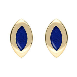9ct Yellow Gold Lapis Lazuli Framed Marquise Stud Earrings. E561.