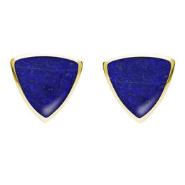 9ct Yellow Gold Lapis Lazuli Large Curved Triangle Stud Earrings. E209. 