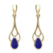 9ct Yellow Gold Lapis Lazuli Pear Spoon Earrings. E139. 