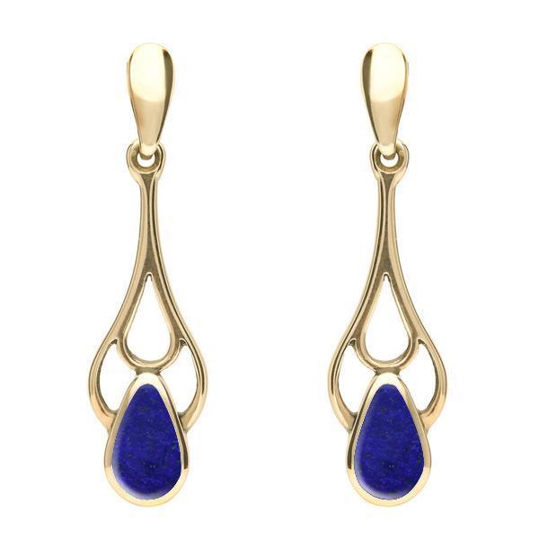 9ct Yellow Gold Lapis Lazuli Pear Spoon Earrings. E139. 