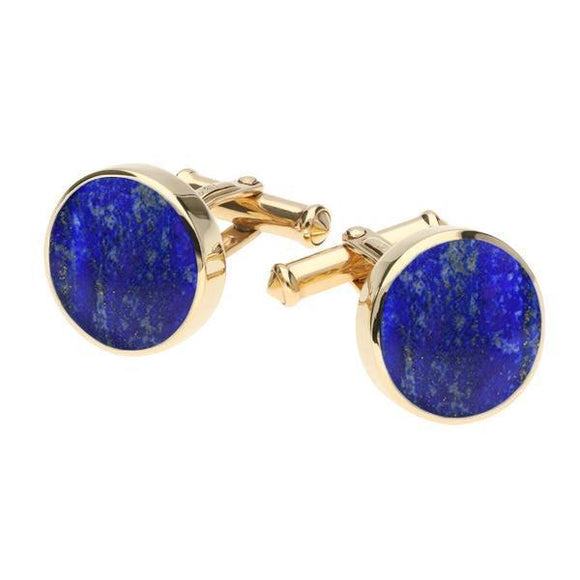 9ct Yellow Gold Lapis Lazuli Round Shape Cufflinks, CL004.