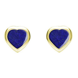 9ct Yellow Gold Lapis Lazuli Small Framed Heart Stud Earrings. E763.