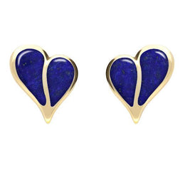9ct Yellow Gold Lapis Lazuli Split Heart Stud Earrings. E364.