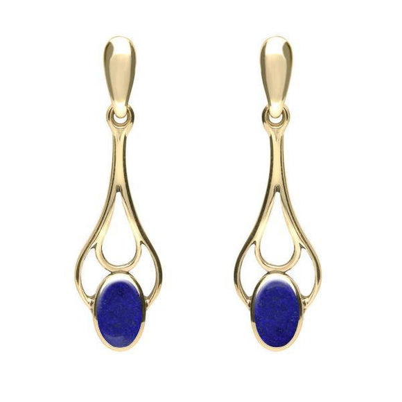9ct Yellow Gold Lapis Lazuli Spoon Drop Earrings. E138.
