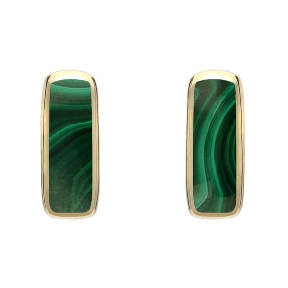 9ct Yellow Gold Malachite Dinky Oblong Stud Earrings E284