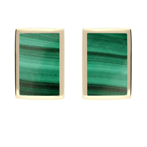 9ct Yellow Gold Malachite Flat Oblong Stud Earrings E014