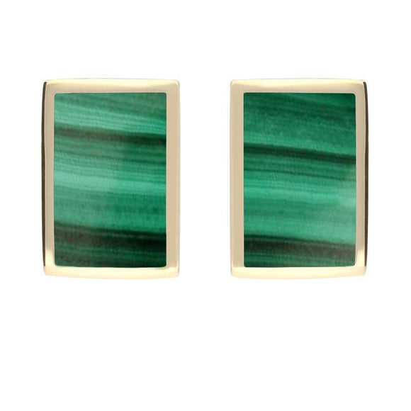 9ct Yellow Gold Malachite Flat Oblong Stud Earrings E014