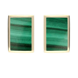 9ct Yellow Gold Malachite Flat Oblong Stud Earrings E014