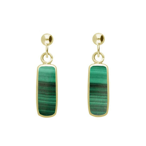 9ct Yellow Gold Malachite Oblong Drop Earrings E226