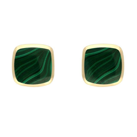 9ct Yellow Gold Malachite Small Dinky Cushion Stud Earrings E335