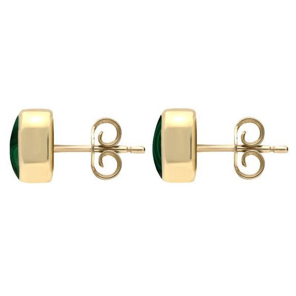 9ct Yellow Gold Malachite Small Dinky Cushion Stud Earrings E335