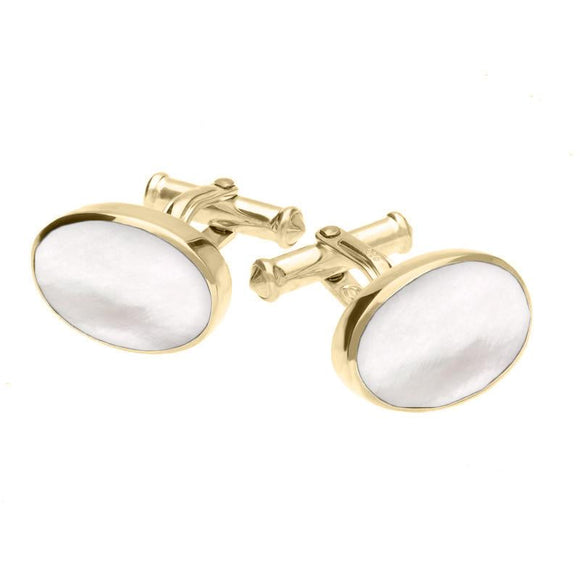 9ct Yellow Gold Mother Of Pearl Oval Cushion Cufflinks. CL127.