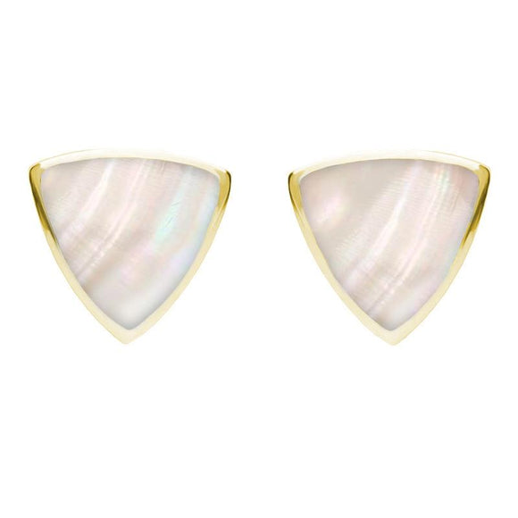 9ct Yellow Gold Mother of Pearl Large Curved Triangle Stud Earrings E209