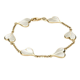 9ct Yellow Gold Mother of Pearl Split Heart Bracelet. B360.