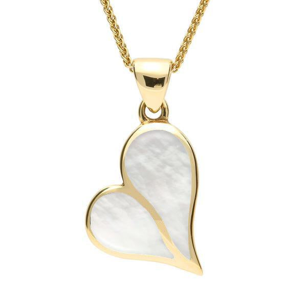 9ct Yellow Gold Mother of Pearl Split Heart Necklace. P575.