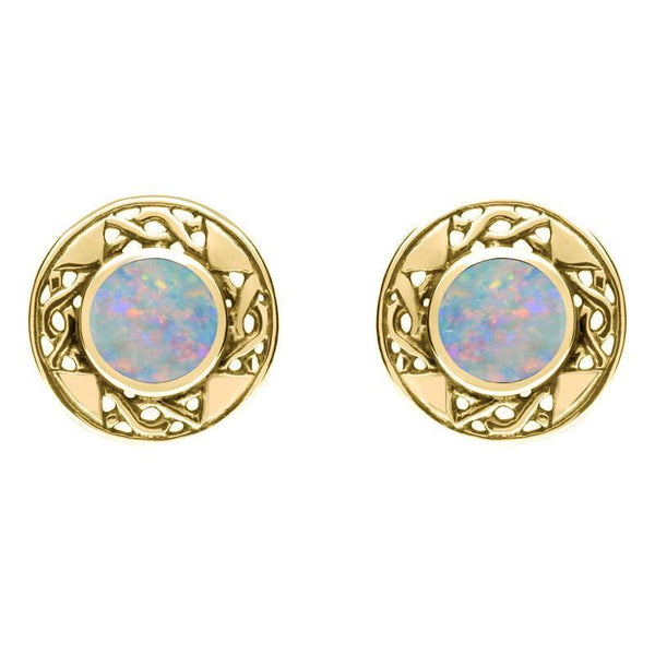 9ct Yellow Gold Opal Round Celtic Stud Earrings E149