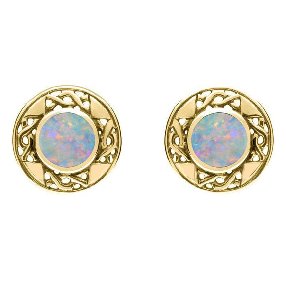 9ct Yellow Gold Opal Round Celtic Stud Earrings E149