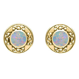 9ct Yellow Gold Opal Round Celtic Stud Earrings E149