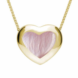 9ct Yellow Gold Pink Mother Of Pearl Framed Heart Necklace. P1554.