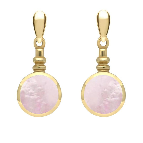9ct Yellow Gold Pink Mother of Pearl Bottle Top Drop Earrings E054