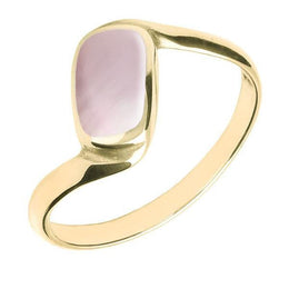 9ct Yellow Gold Pink Mother of Pearl Oblong Twist Ring. R001.