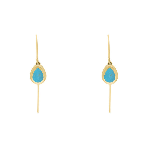 9ct Yellow Gold Turquoise Cross Disc Drop Earrings