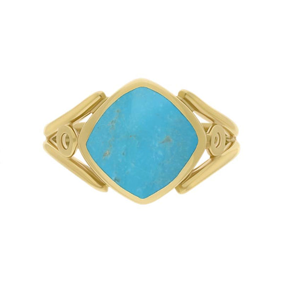 9ct Yellow Gold Turquoise Cushion Cut Ring R1246